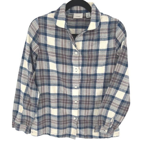 L.L.Bean Womens Flannel Pajama Set Blue Plaid 100% Cotton Small GUC - Picture 4 of 14